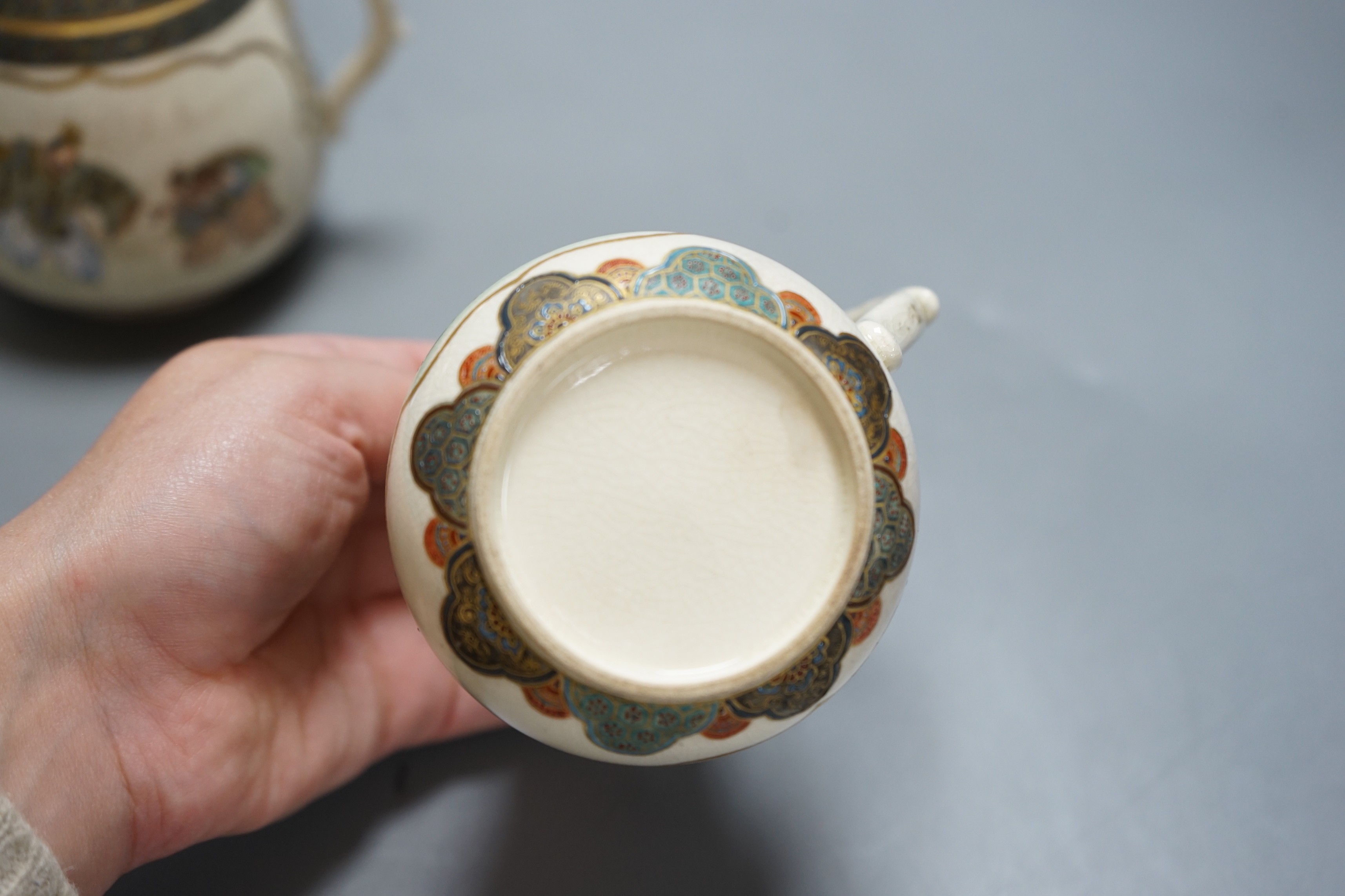 A three piece Japanese Satsuma pottery part tea set, Meiji period